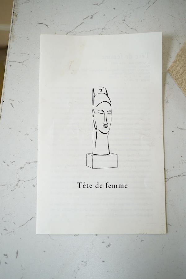 After Modigliani (1884-1920), a studio potted tete de femme, with booklet, 47cm high. Condition - good